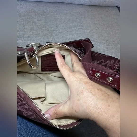 Coach Maroon Script Shoulder Bag with Heart Accent - Picture 6 of 6